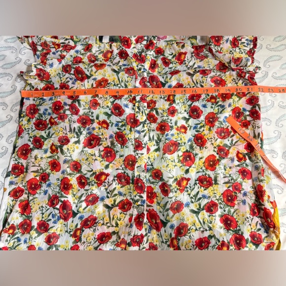 FIGUEROA & FLOWER Red and yellow sheer floral print top size PXL - Picture 9 of 13